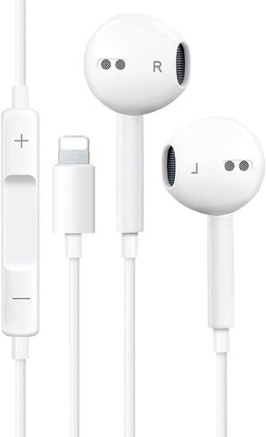 سماعات أذن لسماعات أذن iPhone سلكية مع جهاز تحكم مدمج للتحكم في الموسيقى والمكالمات الهاتفية ومستوى الصوت متوافقة مع iPhone 14 13 12 11 Pro Max XS XR X 8 7 6 in Kuwait