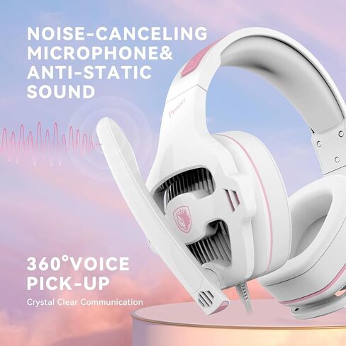Pink Gaming Headset with Mic for PS5 PS4 Xbox Series X|S PC, Wired Gaming Headset with Noise Cancelling Microphone, Cute Gaming Headphones for Girls, Stereo PC Headset for Nintendo Switch in Saudi Arabia