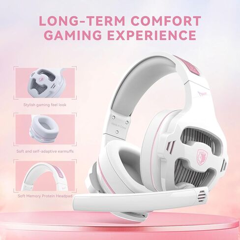 Pink Gaming Headset with Mic for PS5 PS4 Xbox Series X|S PC, Wired Gaming Headset with Noise Cancelling Microphone, Cute Gaming Headphones for Girls, Stereo PC Headset for Nintendo Switch in Saudi Arabia