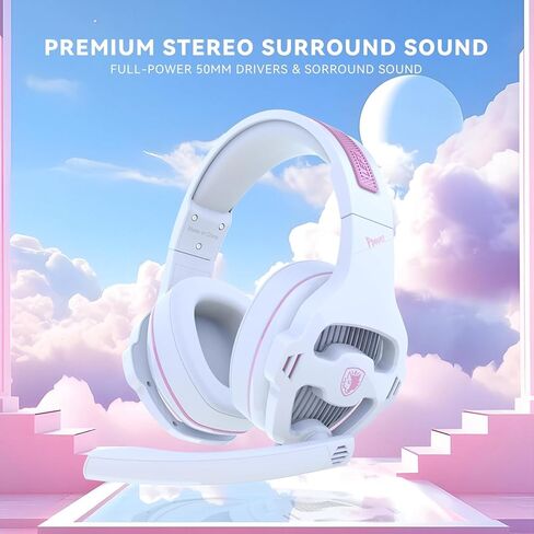 Pink Gaming Headset with Mic for PS5 PS4 Xbox Series X|S PC, Wired Gaming Headset with Noise Cancelling Microphone, Cute Gaming Headphones for Girls, Stereo PC Headset for Nintendo Switch in Saudi Arabia