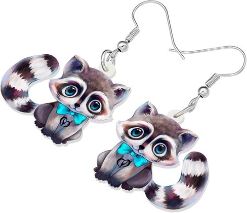Acrylic Cute Raccoon Earrings Two Side Pattern Cartoon Blue Bow Tie Jungle Animals Dangle Hypoallergenic Jewelry For Women Cool Gifts in Saudi Arabia