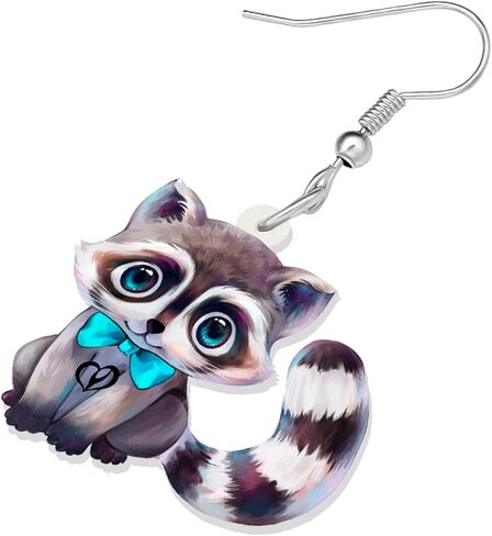 Acrylic Cute Raccoon Earrings Two Side Pattern Cartoon Blue Bow Tie Jungle Animals Dangle Hypoallergenic Jewelry For Women Cool Gifts in Saudi Arabia
