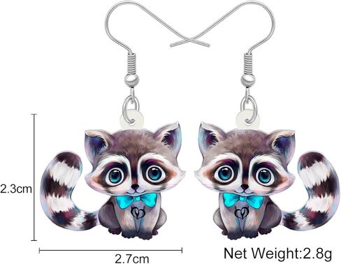 Acrylic Cute Raccoon Earrings Two Side Pattern Cartoon Blue Bow Tie Jungle Animals Dangle Hypoallergenic Jewelry For Women Cool Gifts in Saudi Arabia