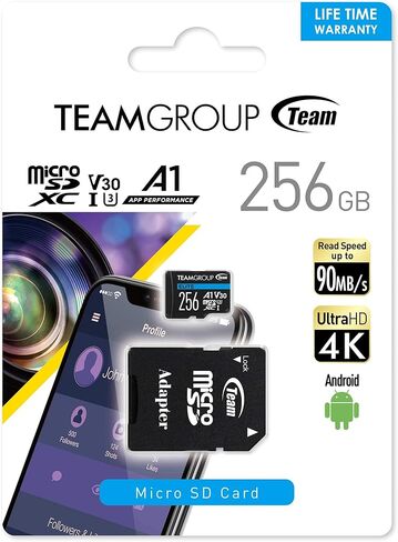 TEAMGROUP Elite A1 256GB Micro SDXC UHS-I U3 V30 A1 4K Read Speed up to 90MB/s High Speed Flash Memory Card with Adapter for Phone, Android Mobile Device, 4K Shooting, Switch TEAUSDX256GIV30A103 in Saudi Arabia