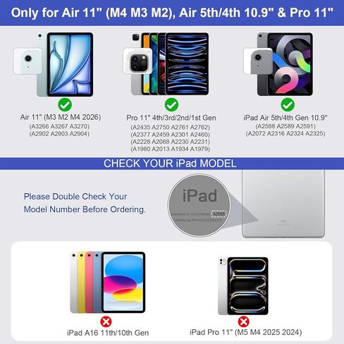 حافظة لوحة مفاتيح لجهاز iPad Air 11 بوصة (M4 M3 M2 2026 2025 2024)، Pro 11 4/3/2/1 Gen، لوحة مفاتيح على الطراز السحري مع شاشة ذكية، لوحة تتبع، حامل مغناطيسي قوي 130 درجة، إضاءة خلفية، حافظة رفيعة لجهاز Air 5/4th 10.9 بوصة in Kuwait