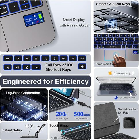 حافظة لوحة مفاتيح لجهاز iPad Air 11 بوصة (M4 M3 M2 2026 2025 2024)، Pro 11 4/3/2/1 Gen، لوحة مفاتيح على الطراز السحري مع شاشة ذكية، لوحة تتبع، حامل مغناطيسي قوي 130 درجة، إضاءة خلفية، حافظة رفيعة لجهاز Air 5/4th 10.9 بوصة in Kuwait