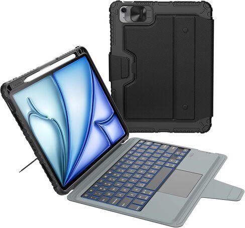Nillkin iPad Air 11-inch (M4/M3/M2) Case with Detachable Keyboard, iPad Pro 11(1st/2nd/3rd/4th Gen) & Air 5th/4th Generation Rugged Keyboard Case, 7 Colors Backlit, Trackpad, Portrait/Landscape Modes in Saudi Arabia