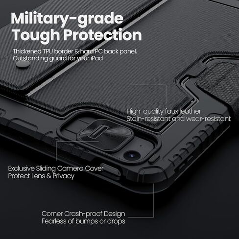 Nillkin iPad Air 11-inch (M4/M3/M2) Case with Detachable Keyboard, iPad Pro 11(1st/2nd/3rd/4th Gen) & Air 5th/4th Generation Rugged Keyboard Case, 7 Colors Backlit, Trackpad, Portrait/Landscape Modes in Saudi Arabia