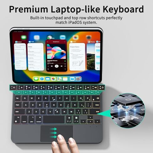 حافظة لوحة المفاتيح المغناطيسية LAUDTEC متوافقة مع iPad mini الجيل السابع (A17 Pro، 2024) ولجهاز iPad mini 6 (2021) 8.3 بوصة، حامل ناتئ عائم خفيف للغاية، لوحة تتبع ذكية، 5 صفوف بإضاءة خلفية - أسود in Kuwait