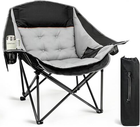 Slendor Oversized Camping Chair, 500 LBS Heavy Duty Support, Portable Padded Outdoor Folding Chairs, with Cup Holder & Carry Bag, for Lawn, Beach, Hiking, Black & Gray in Saudi Arabia