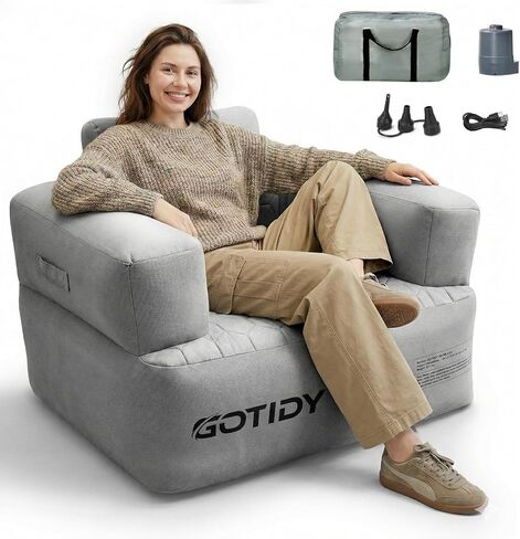 Inflatable Couch Loveseat with Footstool, Camping Couch with Detachable Built-in Pump, Inflatable Sofa with Breathable, Puncture-Resistant Fabric Texture Cover, Camping, Beach, Backyard Party in Kuwait