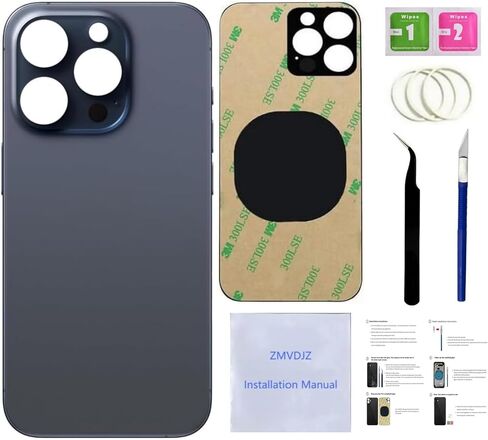 بديل الزجاج الخلفي 15 Pro لهاتف iPhone 15 Pro الزجاجي للغطاء الخلفي (تيتانيوم أسود، 6.1 بوصة) مع شريط مثبت مسبقًا + تعليمات التثبيت + أدوات إصلاح (تيتانيوم أسود) in Saudi Arabia