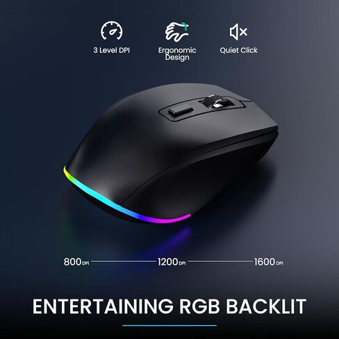 LIZRROT Wireless Keyboard and Mouse Combo - RGB Backlit, 2.4G 2200mAh Rechargeable, Ergonomic Rest, Phone Holder, Sleep Mode, Silent Full-Size Compuer Keyboards with Windows, Mac, PC, Laptop, Black in Saudi Arabia