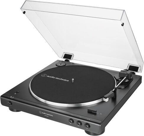 قرص دوار ستيريو أوتوماتيكي بالكامل يعمل بالحزام من Audio-Technica، هاي فاي، سرعتان، غطاء غبار، مضاد للرنين، طبق من الألومنيوم المصبوب (أحمر) مع مكبرات صوت على رف الكتب (عنصران) in Saudi Arabia