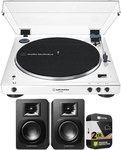 Audio-Technica AT-LP60XBT-WW Fully Automatic Wireless Belt-Drive Turntable with Bluetooth Bundle with Audio-Technica Bookshelf Speakers Black and 2 YR CPS Enhanced Protection Pack in Saudi Arabia
