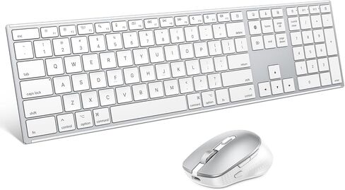 لوحة مفاتيح وماوس بلوتوث لاسلكي لجهاز Mac، مجموعة ماوس لوحة مفاتيح OMOTON بإطار معدني كامل الحجم نحيف للغاية متوافق مع MacBook وiMac وMac mini، أبيض in Saudi Arabia