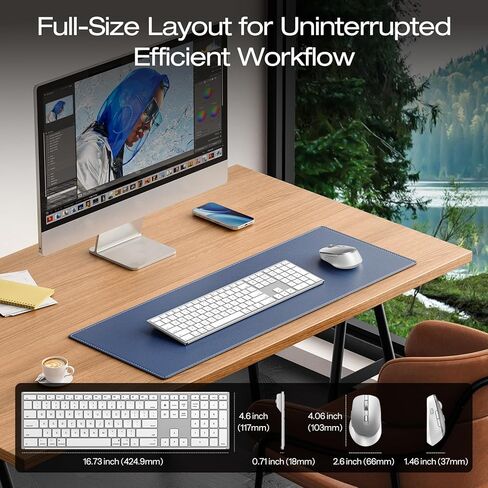 لوحة مفاتيح وماوس بلوتوث لاسلكي لجهاز Mac، مجموعة ماوس لوحة مفاتيح OMOTON بإطار معدني كامل الحجم نحيف للغاية متوافق مع MacBook وiMac وMac mini، أبيض in Saudi Arabia