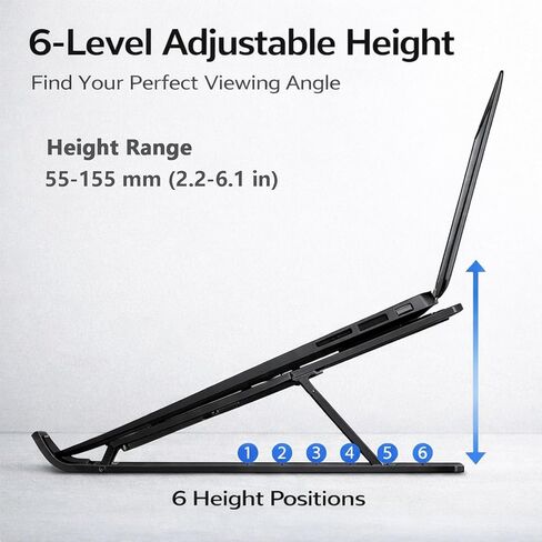 Portable Foldable Laptop Stand for Travel, ABS + Silicone Adjustable Height Laptop Stand Riser for Desk, Ergonomic Pedestal Stand for Computers and Accessories, Fits 10-15.6 Inch Laptops (Black) in Saudi Arabia