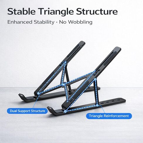 Portable Foldable Laptop Stand for Travel, ABS + Silicone Adjustable Height Laptop Stand Riser for Desk, Ergonomic Pedestal Stand for Computers and Accessories, Fits 10-15.6 Inch Laptops (Black) in Saudi Arabia