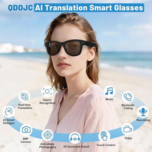 نظارات ذكية مع كاميرا وبلوتوث، نظارات كاميرا بدقة 8 ميجابكسل بدقة 4K مع علبة شحن، نظارات AI مع عدسات انتقالية، التحكم باللمس، مساعد الصوت والتسجيل والفيديو للرجال والنساء in Kuwait