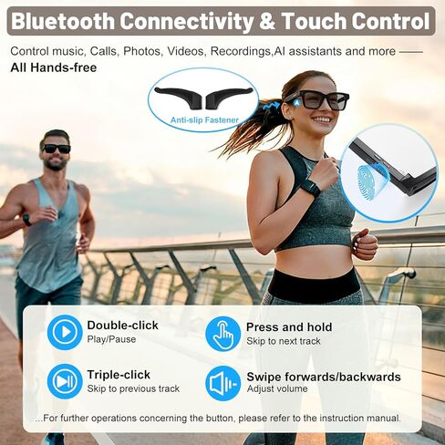 نظارات ذكية مع كاميرا وبلوتوث، نظارات كاميرا بدقة 8 ميجابكسل بدقة 4K مع علبة شحن، نظارات AI مع عدسات انتقالية، التحكم باللمس، مساعد الصوت والتسجيل والفيديو للرجال والنساء in Kuwait