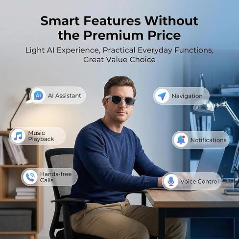 نظارات بلوتوث ذكية بتقنية الذكاء الاصطناعي، نظارات صوتية للموسيقى والمكالمات، ترجمة الذكاء الاصطناعي القائمة على التطبيقات، مساعد صوتي، نظارات تقنية قابلة للارتداء خفيفة الوزن للرجال والنساء، نظارات شمسية ذكية بإطار شفاف للسفر/التنقل in Kuwait
