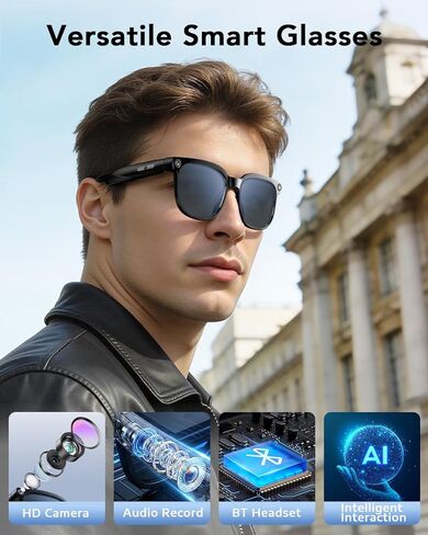 CJkao Smart Glasses with Camera, Bluetooth Music & Call, 800W HD Camera Glasses, 1080P Video Recording, Built-in ChatGPT Voice Assistant Control for Men Women (Black) in Saudi Arabia