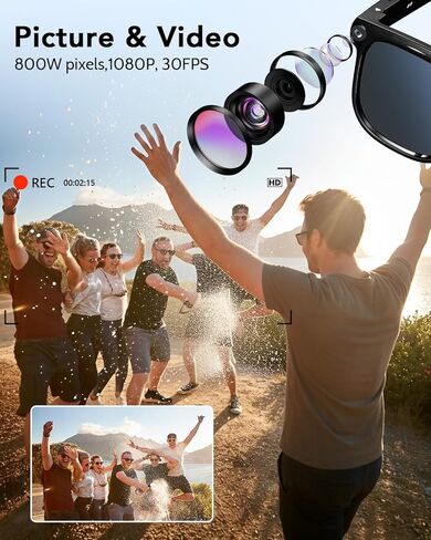 CJkao Smart Glasses with Camera, Bluetooth Music & Call, 800W HD Camera Glasses, 1080P Video Recording, Built-in ChatGPT Voice Assistant Control for Men Women (Black) in Saudi Arabia