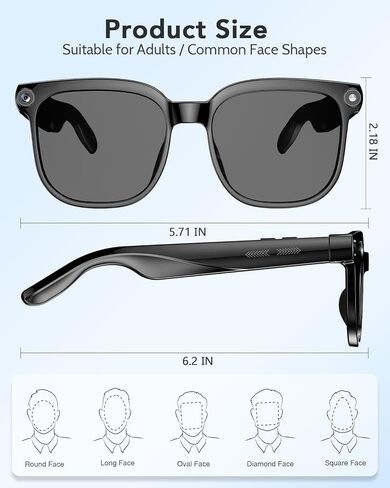 CJkao Smart Glasses with Camera, Bluetooth Music & Call, 800W HD Camera Glasses, 1080P Video Recording, Built-in ChatGPT Voice Assistant Control for Men Women (Black) in Saudi Arabia