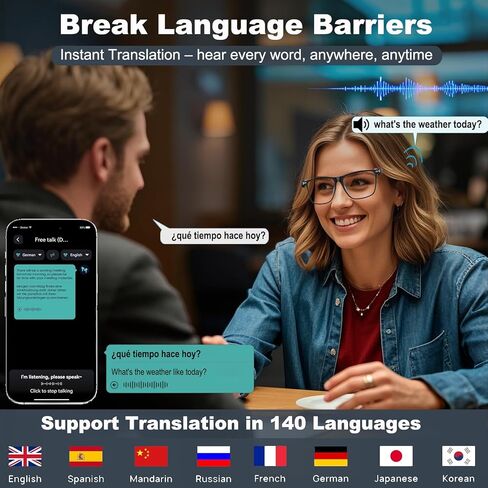 نظارات ذكية للترجمة من Ai مع خاصية الدردشة GPT Bluetooth للرجال والنساء مع عدسة متغيرة اللون بـ 164 لغة، وسماعة رأس شفافة مع مكبر صوت ونظارات شمسية، واجتماعات السفر والأعمال التجارية in Saudi Arabia