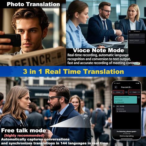 نظارات ذكية للترجمة من Ai مع خاصية الدردشة GPT Bluetooth للرجال والنساء مع عدسة متغيرة اللون بـ 164 لغة، وسماعة رأس شفافة مع مكبر صوت ونظارات شمسية، واجتماعات السفر والأعمال التجارية in Saudi Arabia