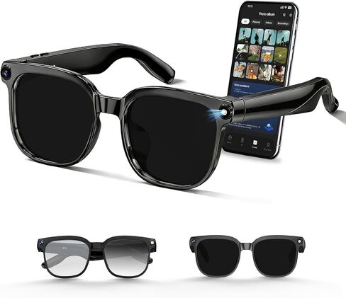 AI Smart Glasses with Camera, 4K Photos & 1080P Video,Anti-Shake, Real-Time Translation, Bluetooth 5.4, Assistant Conversation, Suitable for Vlogging,Travel, Business (Photochromic) in Saudi Arabia