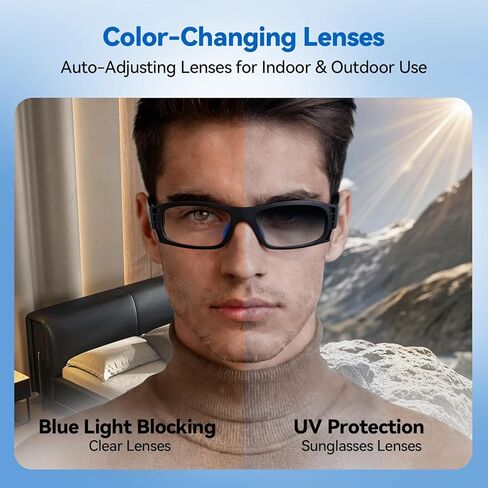 AI Smart Glasses for Women Men with Real-Time Translation, Music & Hands-Free Calling, AI Vioce Assistant, Photochromic Lens with UV & Blue Light Protection – Perfect for Hiking & Cycling in Saudi Arabia