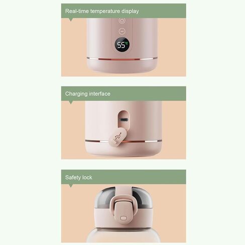 Portable Milk Warmer for Travel 300ML Electric Warming Adjustable Temperature Control USB Rechargeable Cordless Milk Warmer Roseate in Saudi Arabia