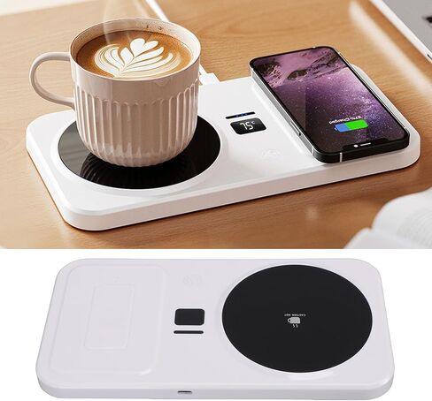 AMONIDA Mug Warmer, 3 Heat Settings 8H Auto Shut Off Electric Beverage Warmer Plate, USB Port with Compact Design, Ideal for Office, Home & Travel in Saudi Arabia