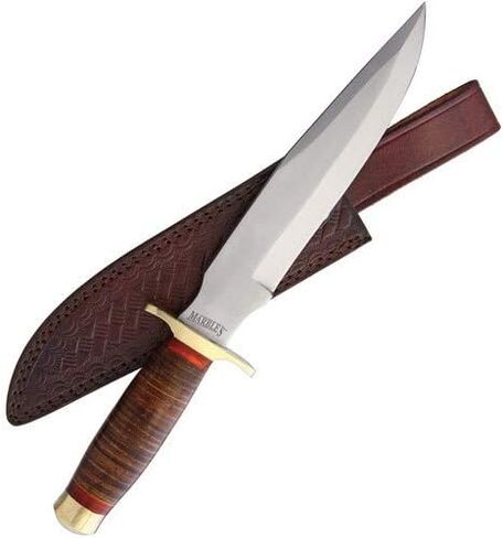 Marbles MR577 Stacked Leather Bowie Fixed Knife W/ Brown Leather Belt Sheath in Saudi Arabia