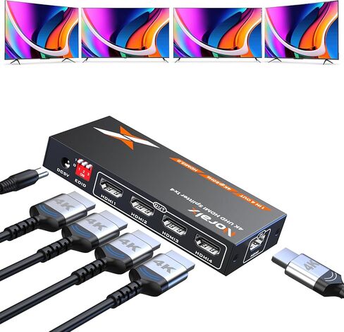 Uncompressed 4K HDMI Splitter 1x4 with EDID, Lossless 4K@60Hz UHD HDR HDMI 2.0 18Gbps HDMI Duplicator, Zero Latency Support HDCP 2.2 Plug and Play, for PS5, Fire Stick, HDTV in Saudi Arabia