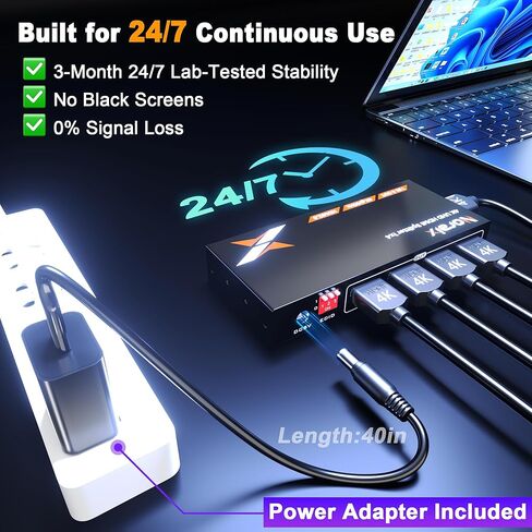 Uncompressed 4K HDMI Splitter 1x4 with EDID, Lossless 4K@60Hz UHD HDR HDMI 2.0 18Gbps HDMI Duplicator, Zero Latency Support HDCP 2.2 Plug and Play, for PS5, Fire Stick, HDTV in Saudi Arabia