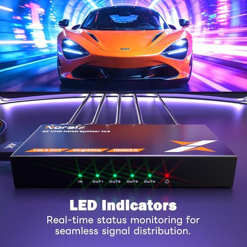 Uncompressed 4K HDMI Splitter 1x4 with EDID, Lossless 4K@60Hz UHD HDR HDMI 2.0 18Gbps HDMI Duplicator, Zero Latency Support HDCP 2.2 Plug and Play, for PS5, Fire Stick, HDTV in Saudi Arabia