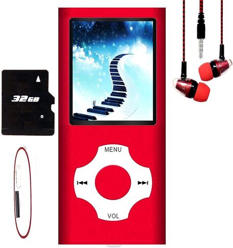 MP3 Player, Hotechs MP3 Music Player with 32GB Memory SD Card Slim Classic Digital LCD 1.82'' Screen MINI USB Port with FM Radio, Voice Record (Shine Red) in Saudi Arabia