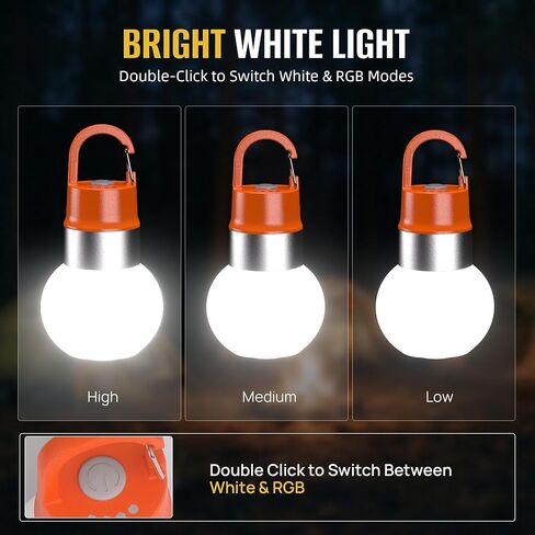3-Pack Rechargeable LED Camping Lanterns, Mini Tent Light with 10 Modes & Hanging Clip, IPX5 Waterproof Small Outdoor Ambient Lighting for Hiking, Emergency, Fishing (Mixed Colors in Saudi Arabia