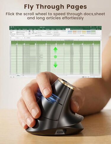 SABLUTE MAM4 Ergonomic Vertical Mouse for M/L Hands, 8K DPI, Ultra-Fast Scrolling, 6 Programmable Buttons, Tri-Mode Wireless Rechargeable Mouse, 800mAh Built-in Battery, for PC/Mac/Laptop, Black in Saudi Arabia