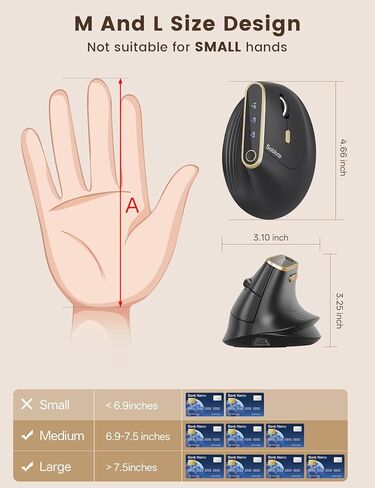 SABLUTE MAM4 Ergonomic Vertical Mouse for M/L Hands, 8K DPI, Ultra-Fast Scrolling, 6 Programmable Buttons, Tri-Mode Wireless Rechargeable Mouse, 800mAh Built-in Battery, for PC/Mac/Laptop, Black in Saudi Arabia