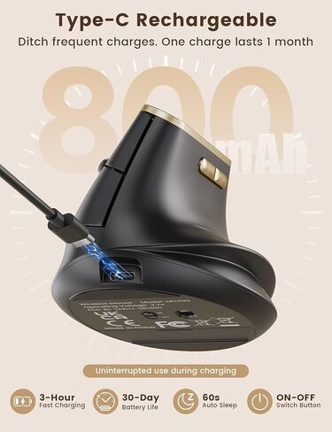 SABLUTE MAM4 Ergonomic Vertical Mouse for M/L Hands, 8K DPI, Ultra-Fast Scrolling, 6 Programmable Buttons, Tri-Mode Wireless Rechargeable Mouse, 800mAh Built-in Battery, for PC/Mac/Laptop, Black in Saudi Arabia