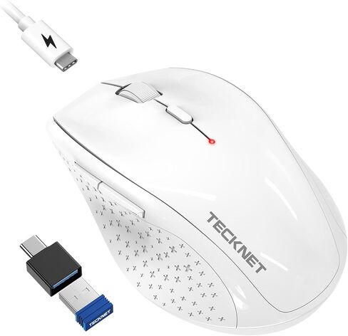 TECKNET ماوس قابل لإعادة الشحن مع Jiggler، التوصيل والتشغيل، اتصال 2.4G مع محول USB-C، نقرة هادئة بالماوس الصامت، ماوس مريح 6400 نقطة في البوصة، ماوس كمبيوتر لاسلكي لأجهزة الكمبيوتر المحمول، سطح المكتب، الكمبيوتر الشخصي in Saudi Arabia