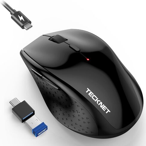 TECKNET Rechargeable Mouse with Jiggler, Plug & Play, 2.4G Connection with USB-C Adapter, Silent Mouse Quiet Click, 6400 DPI Ergonomic Mouse, Cordless Computer Mice for Laptop, Desktop, PC in Saudi Arabia