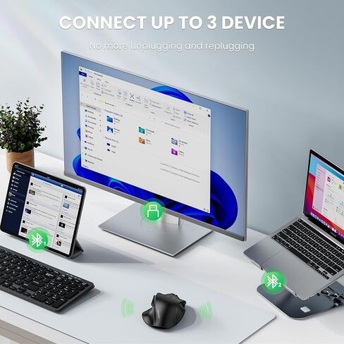 TECKNET ماوس لاسلكي، ماوس بلوتوث (BT5.0/3.0 و2.4G) ماوس صامت قابل لإعادة الشحن 4800 نقطة في البوصة، فئران كمبيوتر مع مستقبل USB A، ماوس بصري لاسلكي مريح لأجهزة الكمبيوتر المحمول/Mac/PC، أسود in Saudi Arabia