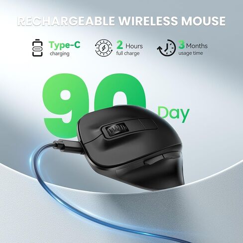 TECKNET ماوس لاسلكي، ماوس بلوتوث (BT5.0/3.0 و2.4G) ماوس صامت قابل لإعادة الشحن 4800 نقطة في البوصة، فئران كمبيوتر مع مستقبل USB A، ماوس بصري لاسلكي مريح لأجهزة الكمبيوتر المحمول/Mac/PC، أسود in Saudi Arabia