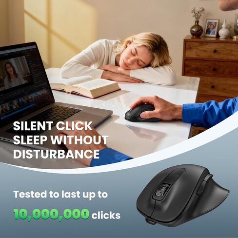 TECKNET ماوس لاسلكي، ماوس بلوتوث (BT5.0/3.0 و2.4G) ماوس صامت قابل لإعادة الشحن 4800 نقطة في البوصة، فئران كمبيوتر مع مستقبل USB A، ماوس بصري لاسلكي مريح لأجهزة الكمبيوتر المحمول/Mac/PC، أسود in Saudi Arabia