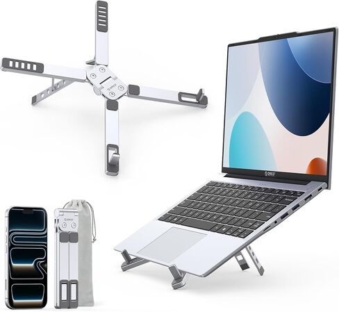 ORICO Portable Laptop Stand for Travel & Desk, Ultra-Compact Foldable Aluminum 3-in-1 Riser for Laptop, Tablet & Phone, 5 Adjustable Heights, Compatible with MacBook/HP/Dell/iPad/iPhone – PN1 (Gray) in Saudi Arabia